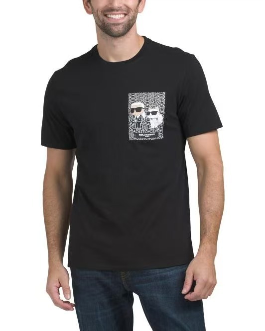 【預購】KARL LAGERFELD PARIS H070707  Choupette 男裝左胸Logo短袖上衣 (黑色)