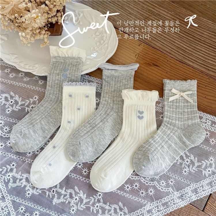 愛心花邊網眼襪(5入）