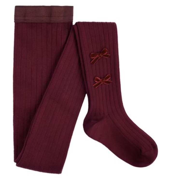 (預購) COLLEGIEN 蝴蝶結羅紋褲襪 Capucine - 640 Bordeaux Grand Cru 酒紅