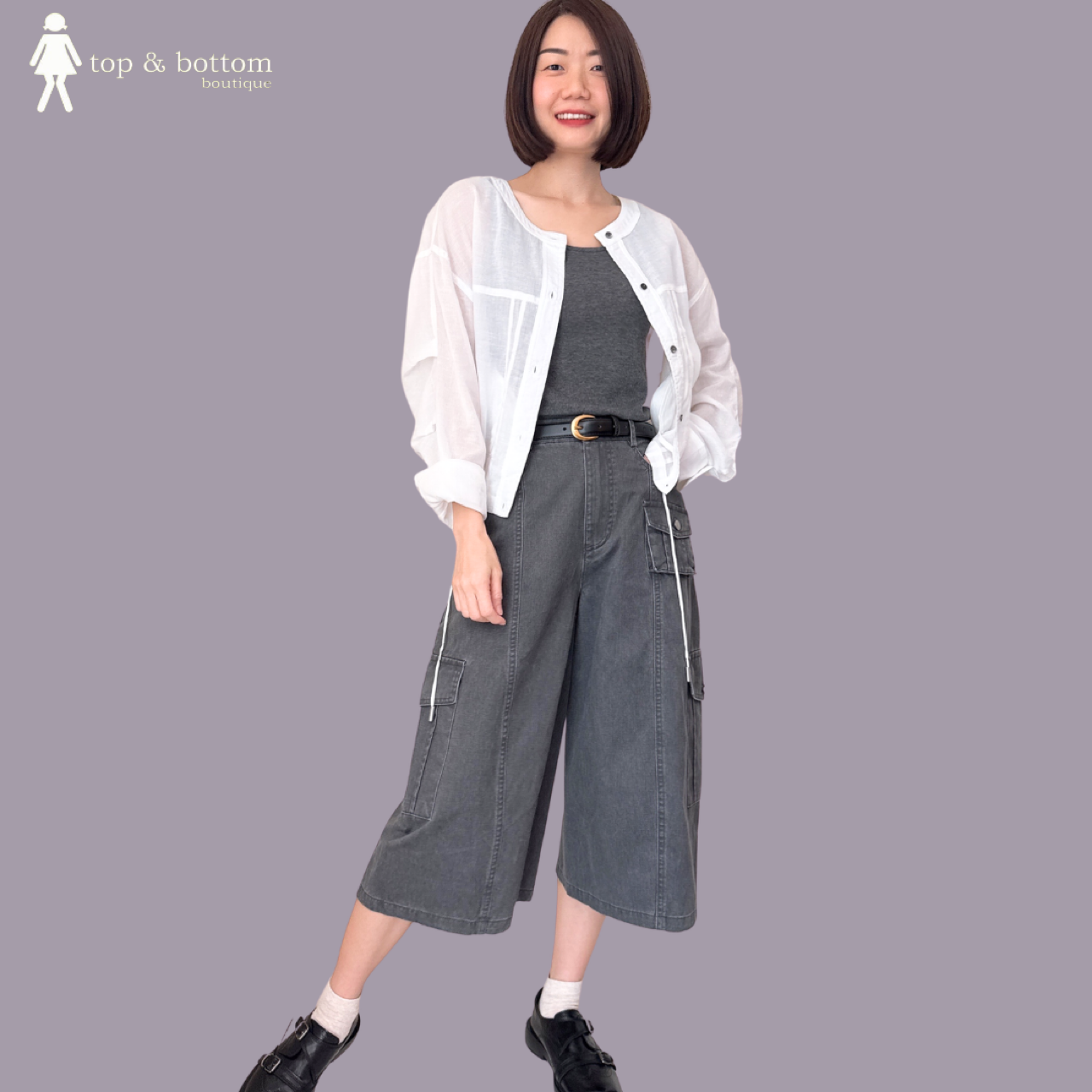 LONG SLEEVE SHEER BLOUSE WITH ADJUSTABLE HEM & INNER SINGLET (2PCS)