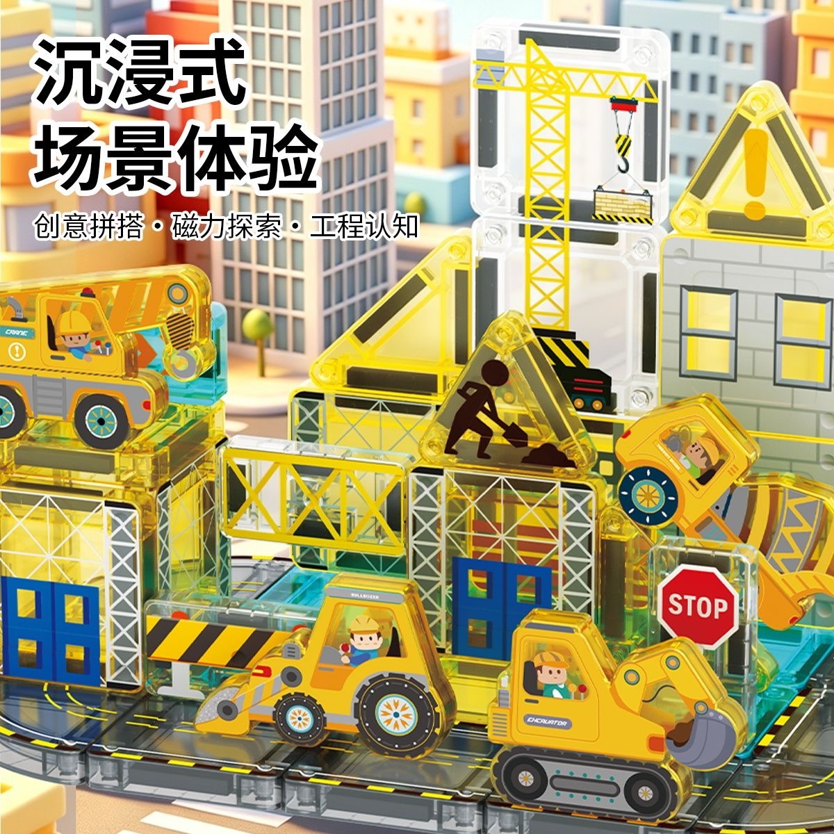 PREORDER 预购  迷你磁力片套装彩窗交通消防主题磁力片儿童益智积木玩具