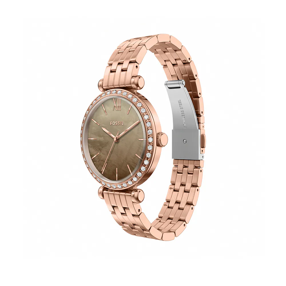 萬年鐘錶 - Fossi  時尚   Tillie Mini 玫瑰金珍珠貝母錶盤不鏽鋼晶鑽女錶 BQW8049 錶徑36MM