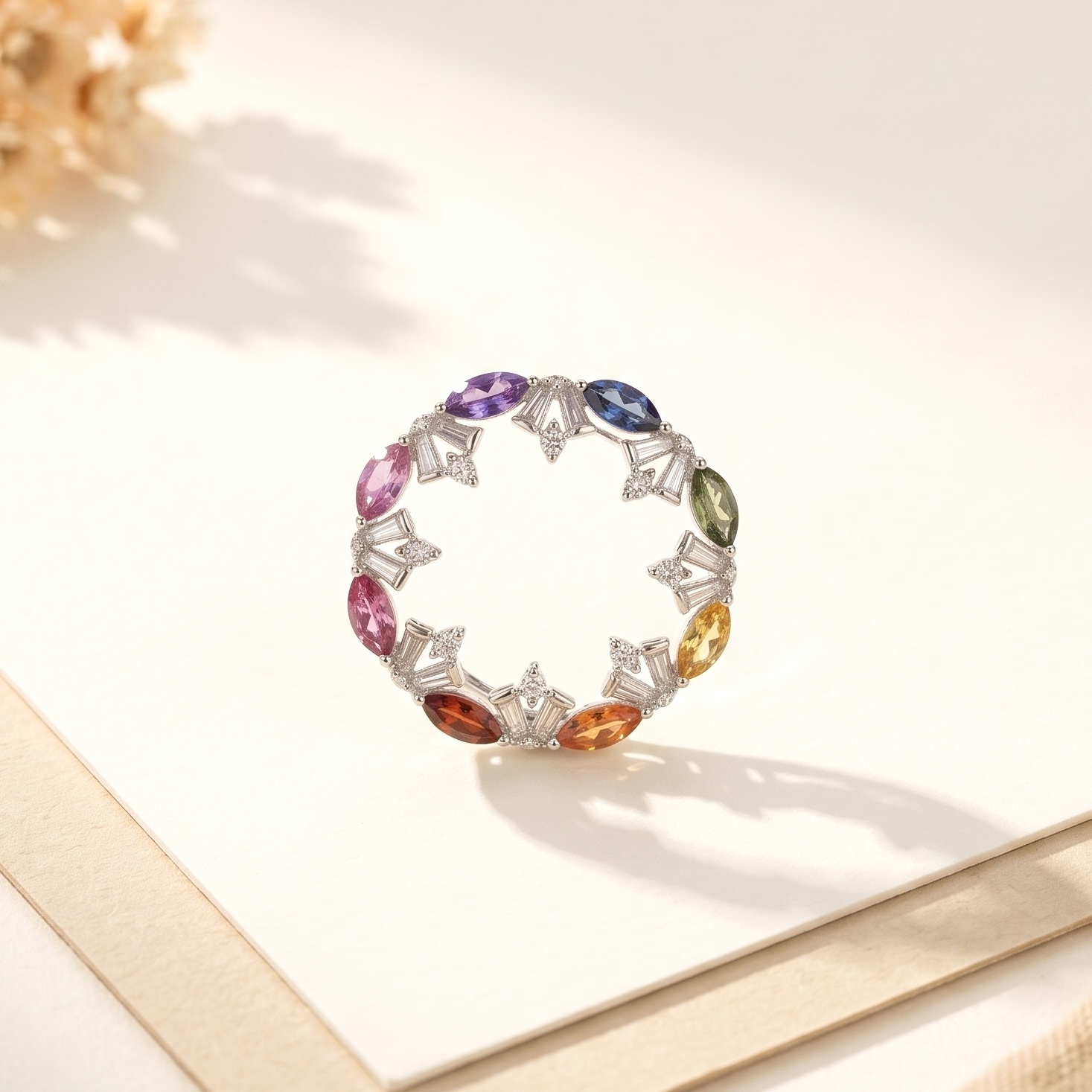 18K Gold Rainbow Sapphires Pendant with Diamonds setting