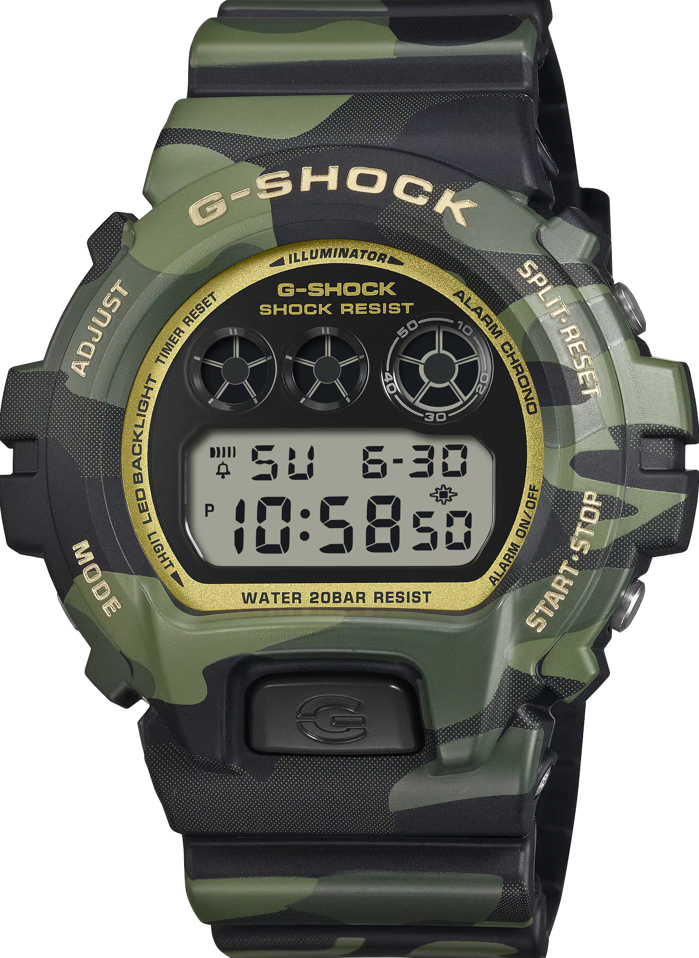 萬年鐘錶 - G-SHOCK  金色迷彩防震電子錶 DW-6900CMG-3 錶徑 : 50mm