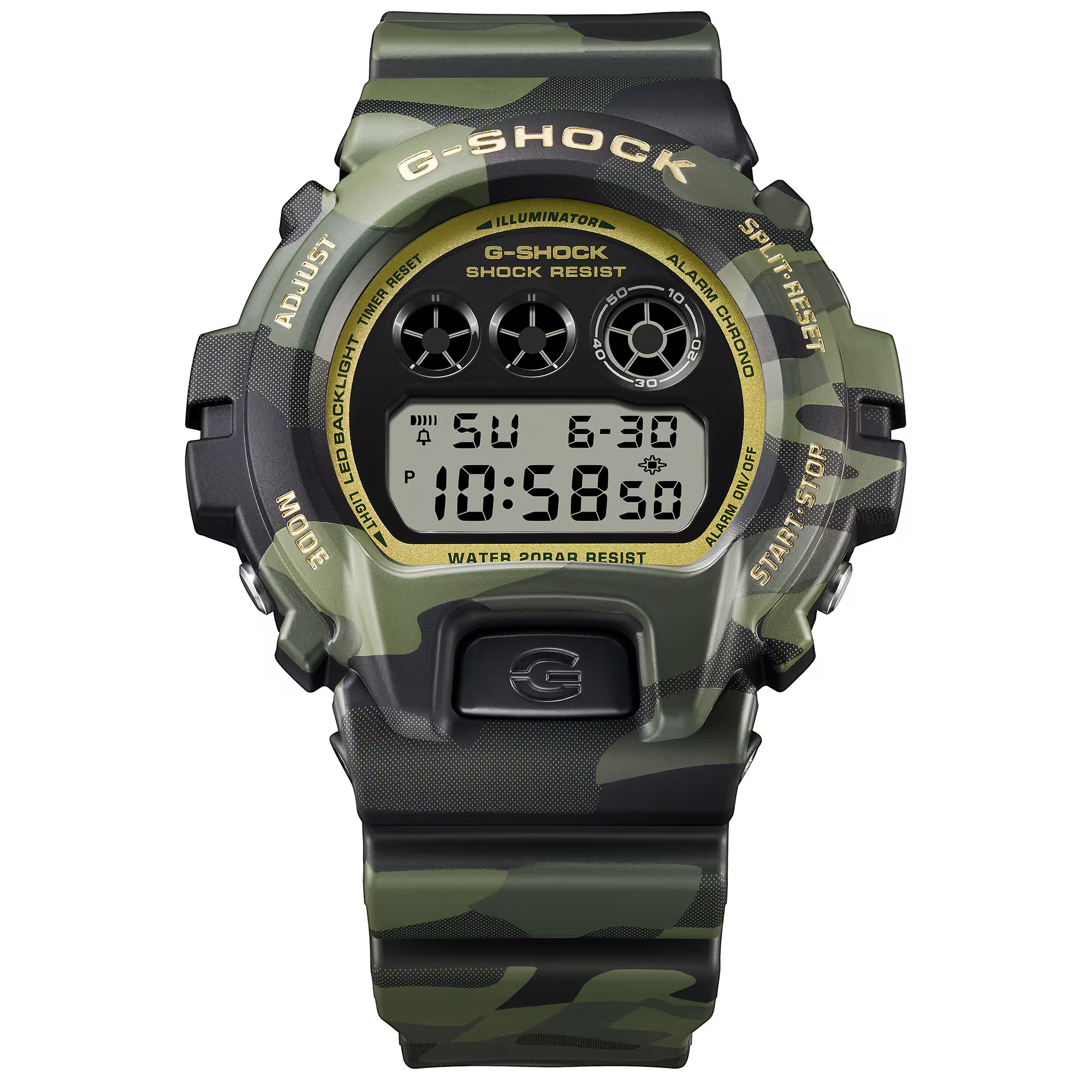 萬年鐘錶 - G-SHOCK  金色迷彩防震電子錶 DW-6900CMG-3 錶徑 : 50mm