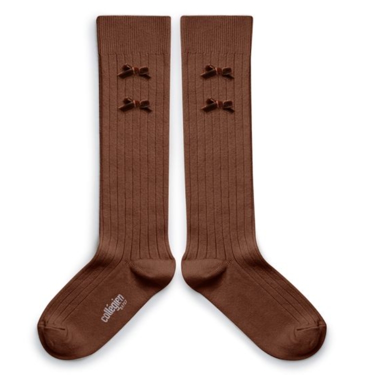 (預購) COLLEGIEN 蝴蝶結高筒襪 Hortense - 786 Chocolat au Lait 巧克力