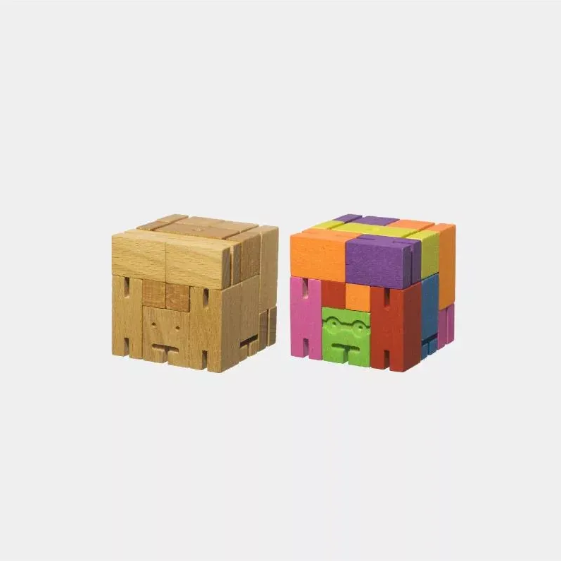 【 美國 Cubebot | 中型 酷比人積木變形機器人 - 樸實木 】