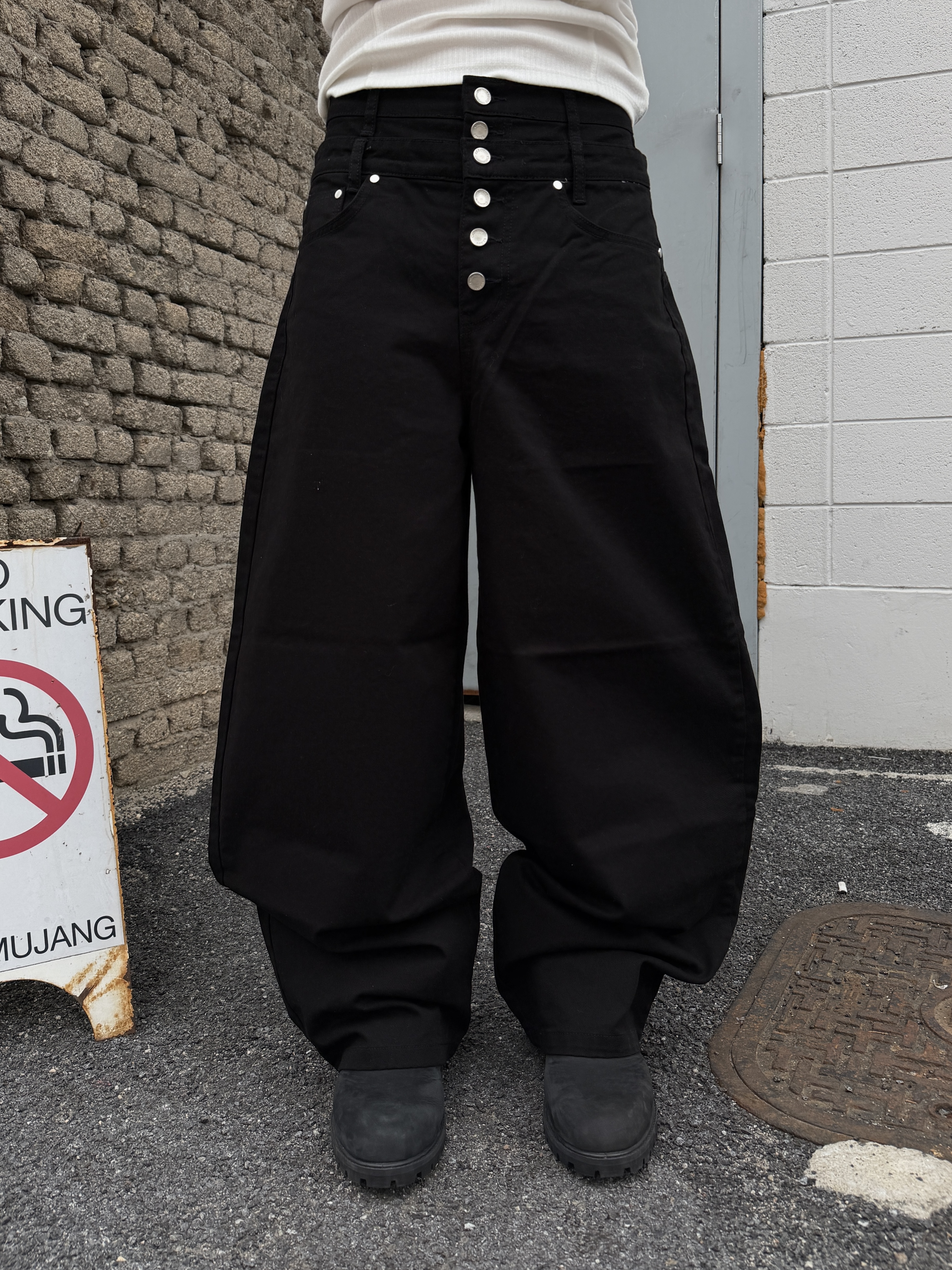 Baggy 排扣層次重磅寬褲