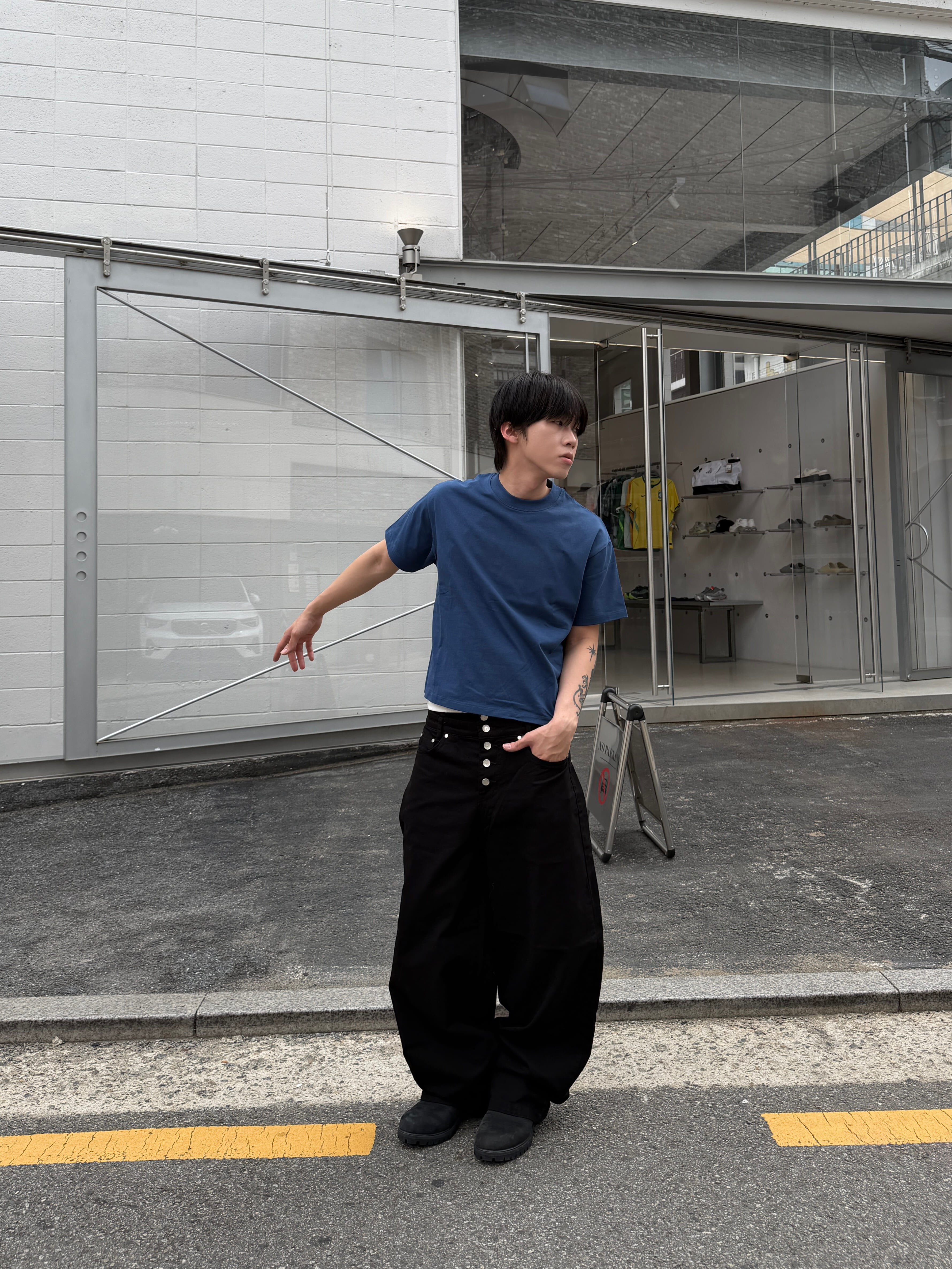 Baggy 排扣層次重磅寬褲