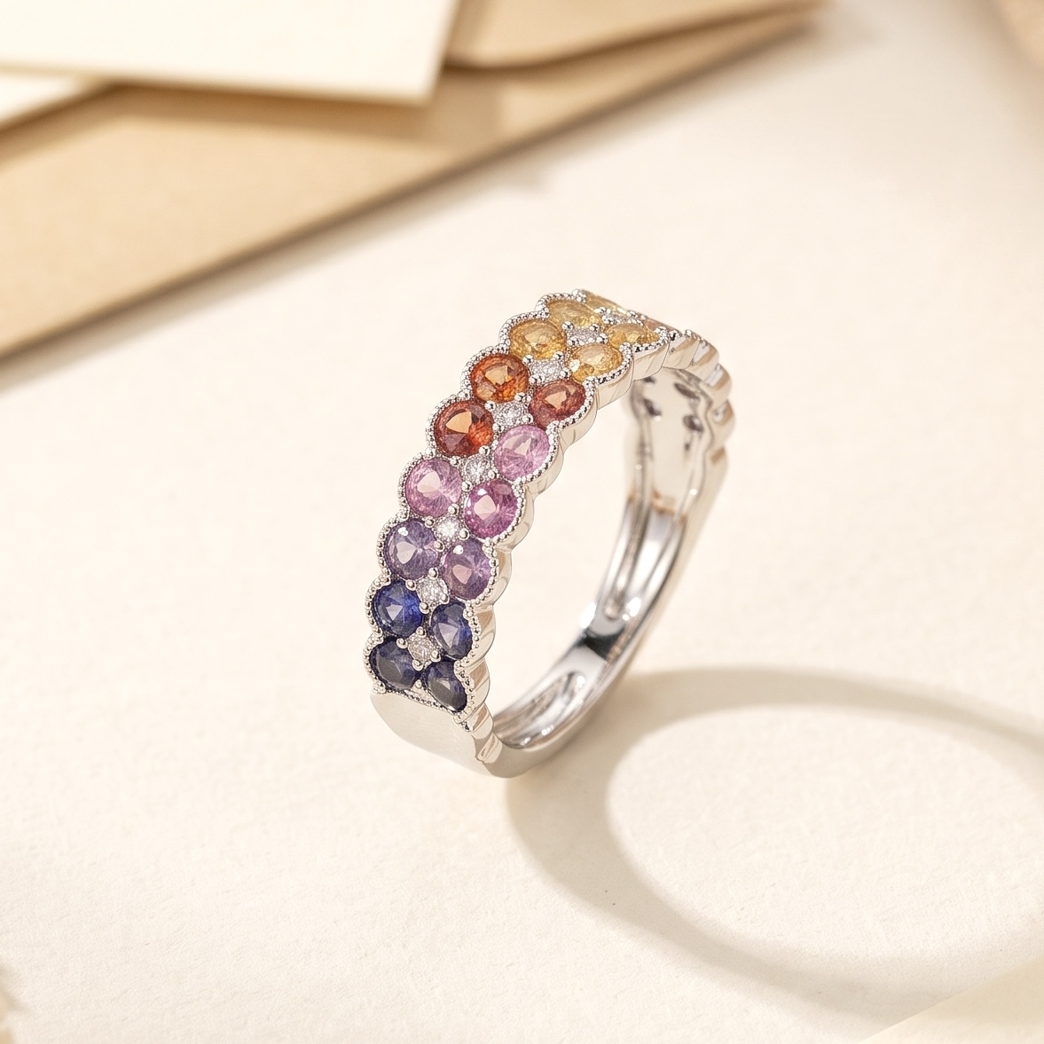 18K Gold Rainbow Sapphires with Diamonds setting