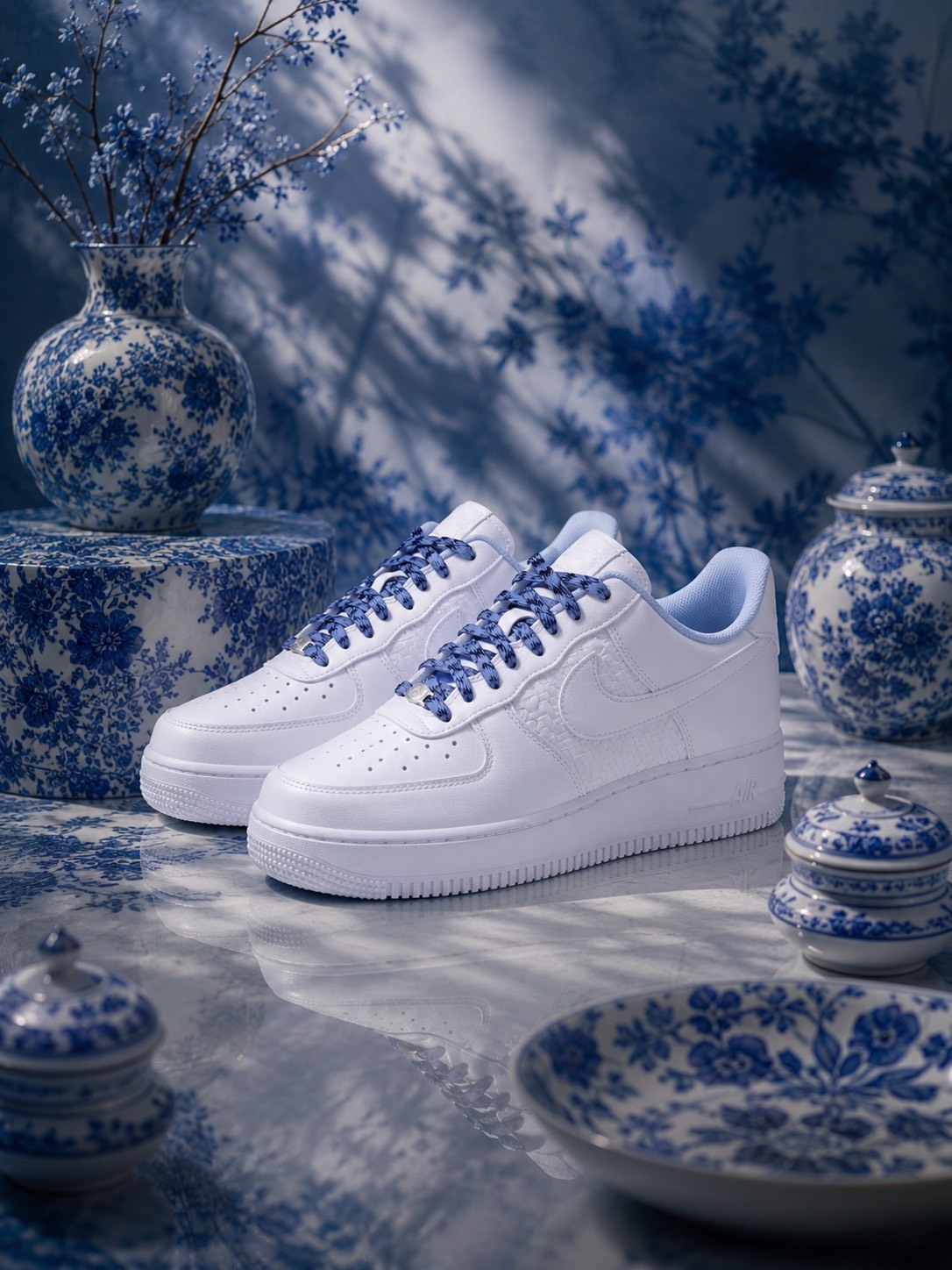<是周董來了嗎?🫡> NIKE AIR FORCE 1 '07 LV8 青花瓷 白藍 編織 格子 休閒鞋 男鞋