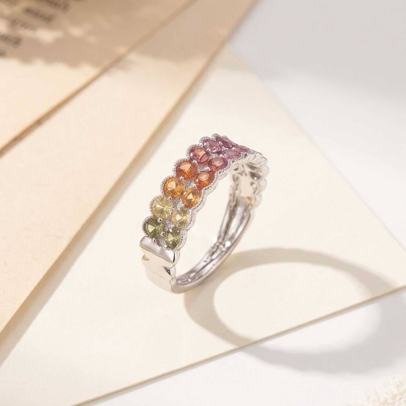 18K Gold Rainbow Sapphires with Diamonds setting