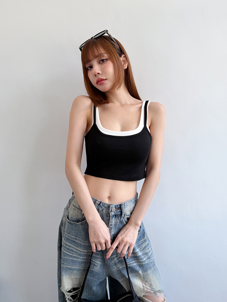 BB疊穿才好看 ! 撞色假兩件Bratop (4色，有胸墊)