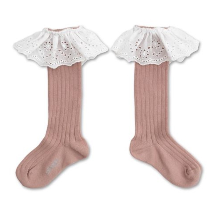 (預購) COLLEGIEN 螺紋蕾絲中筒襪 Sixtine - 331 Vieux Rose 復古粉