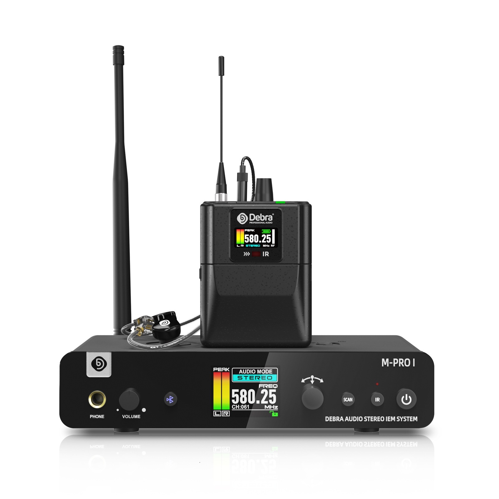 Debra Audio M-PROI 立體聲/單聲道 可調頻全彩屏數碼無線舞台監聽耳機 連 1x 無線監聽腰包及耳機