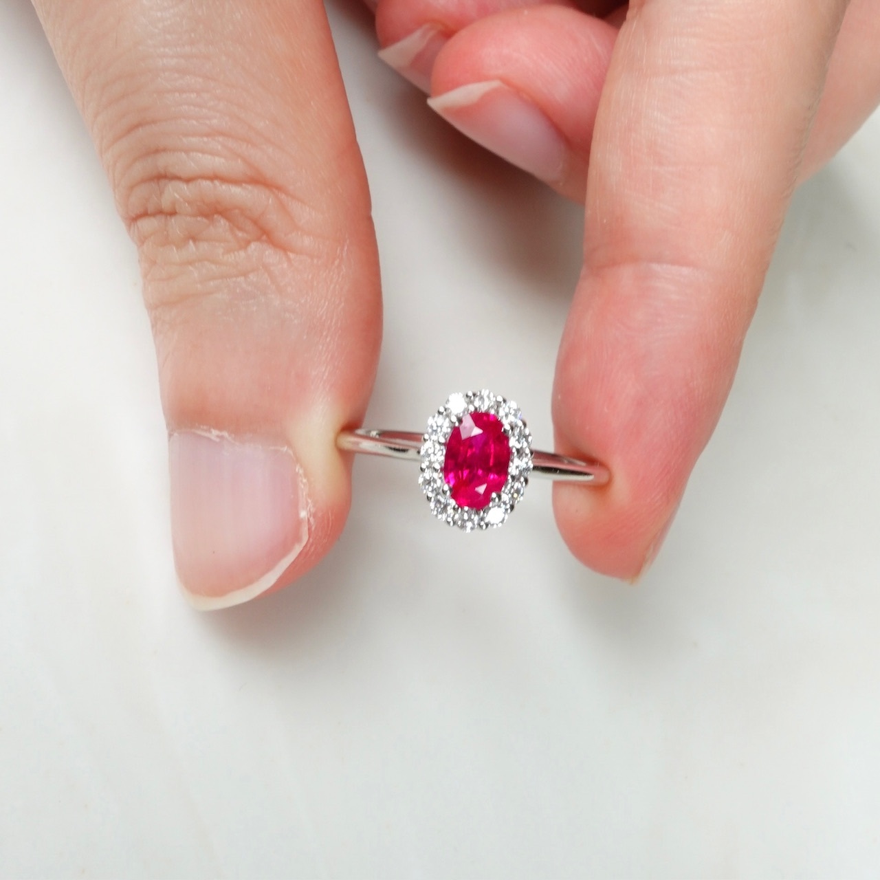 18K Gold Natural Ruby Ring with Diamonds setting - Oval cut