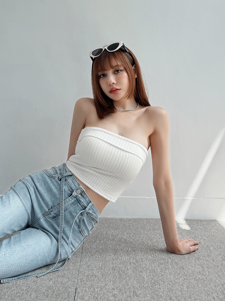 BB歐美坑條反折平口bratop(4色，有胸墊）