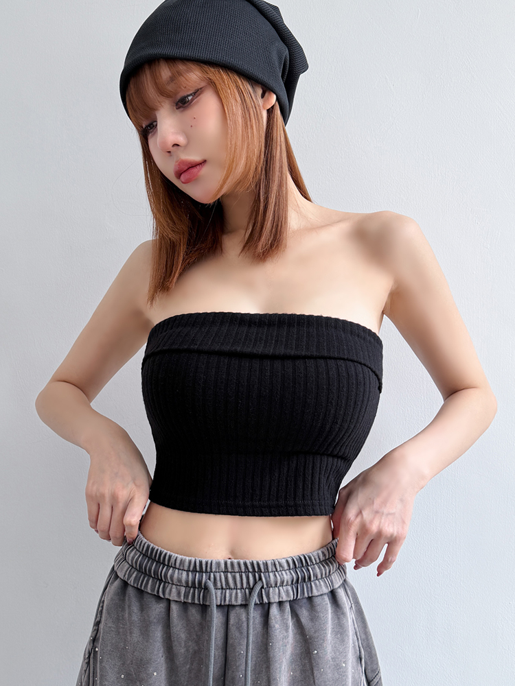 BB歐美坑條反折平口bratop(4色，有胸墊）
