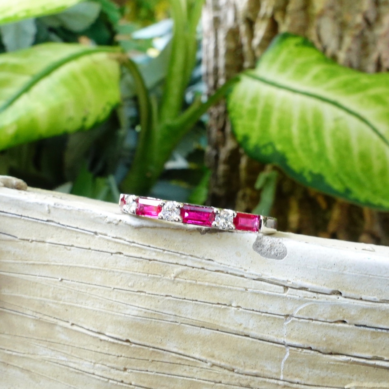 18K Gold Natural Ruby Eternity Ring with Diamonds setting