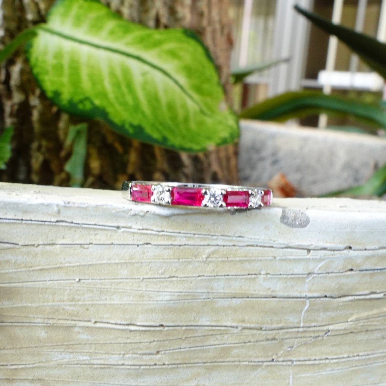 18K Gold Natural Ruby Eternity Ring with Diamonds setting