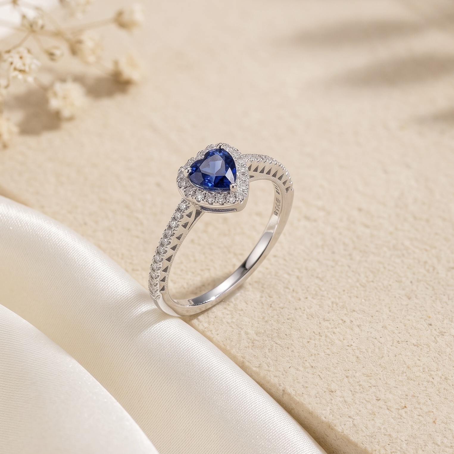 18K Gold Blue Sapphire Ring with Diamonds setting