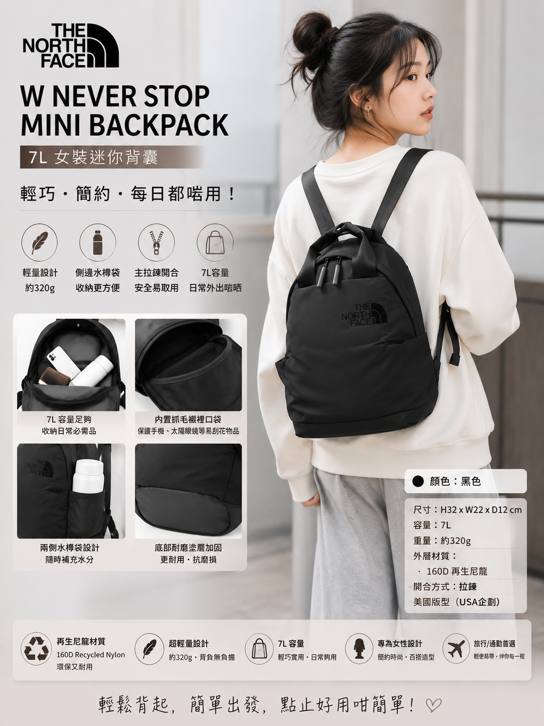 【預購】J070704 THE NORTH FACE W Never Stop Mini Backpack 女裝迷你背囊