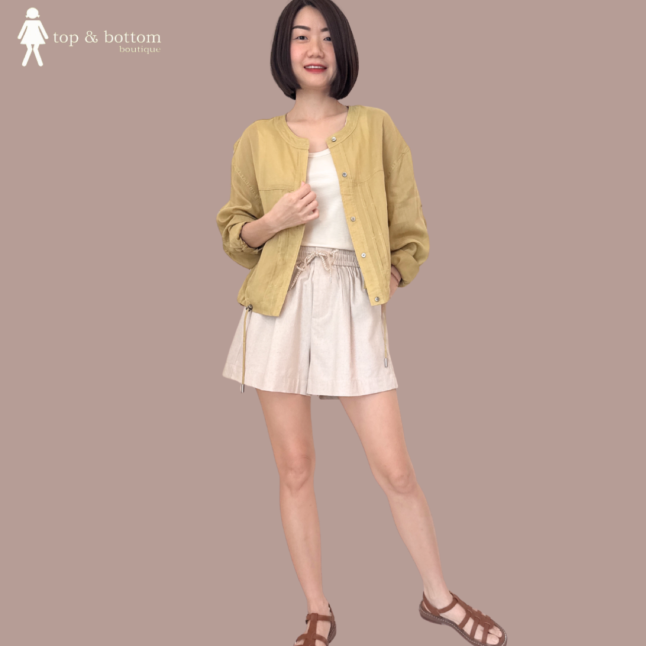 ELASTIC WAISTED TIE-STRING LINEN SHORTS