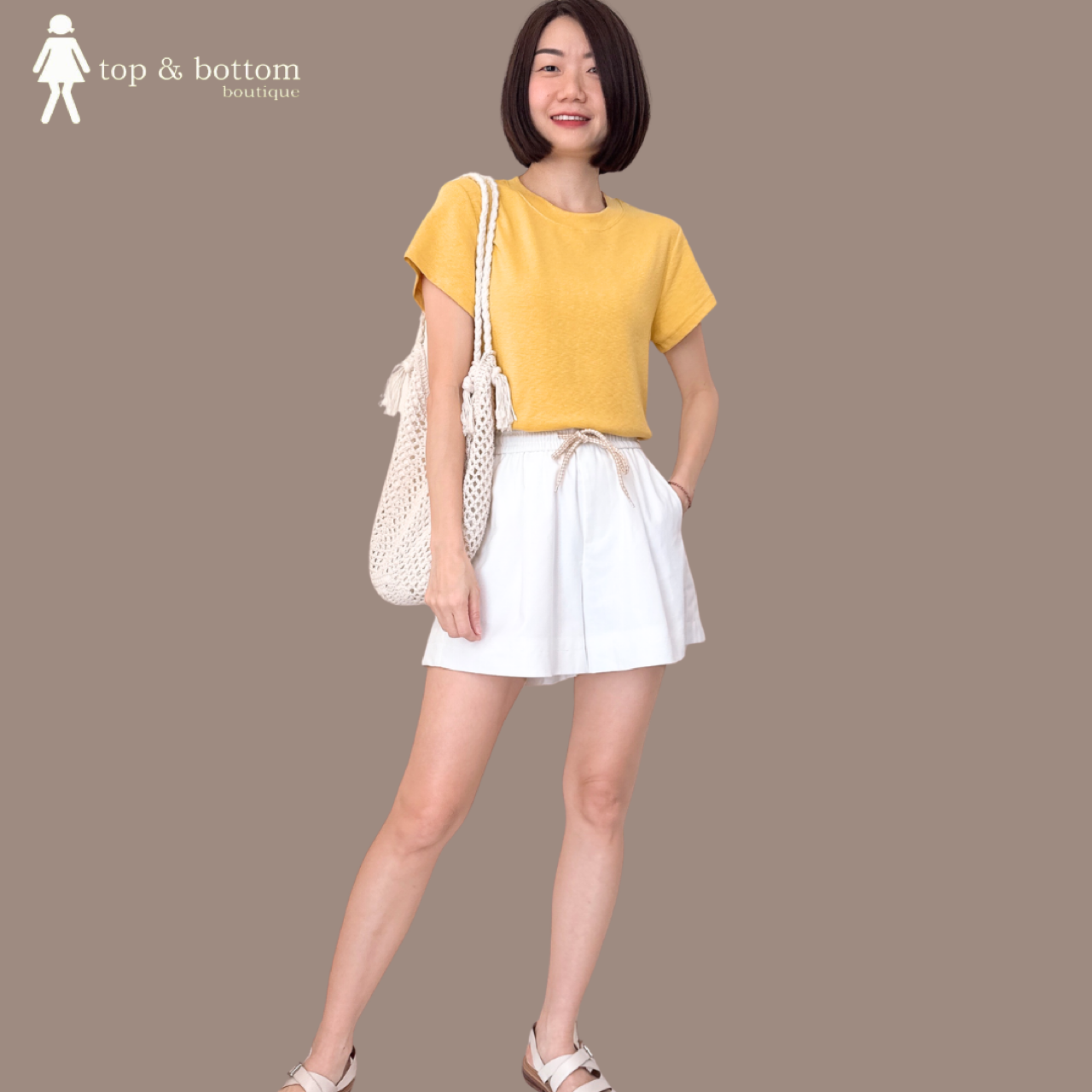 ELASTIC WAISTED TIE-STRING LINEN SHORTS