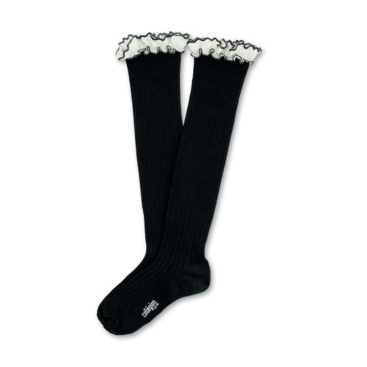 (預購) COLLEGIEN 荷葉邊羅紋長襪 Constance - 171 Noir de Charbon 黑