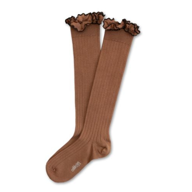 (預購) COLLEGIEN 荷葉邊羅紋長襪 Constance - 326 Mocha Mousse 摩卡慕斯