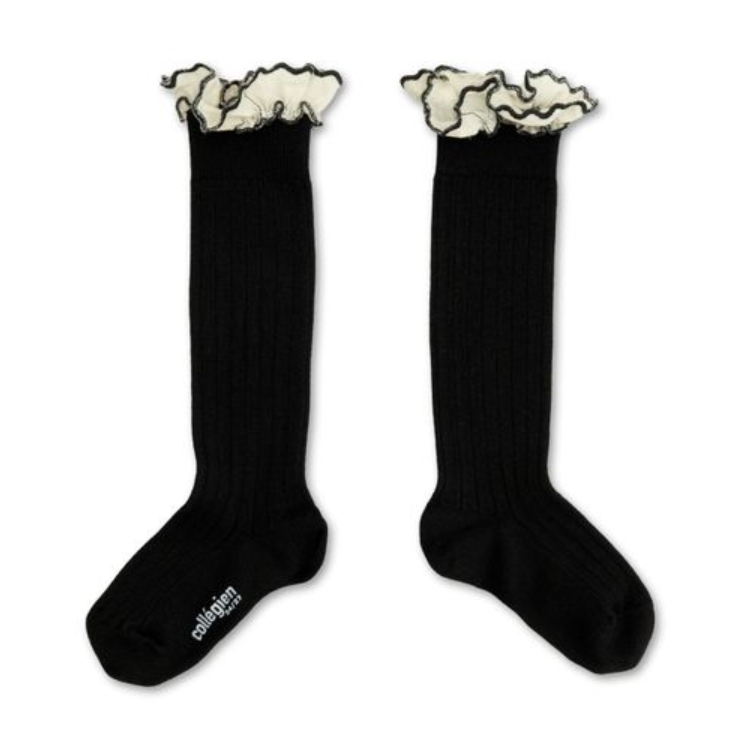 (預購) COLLEGIEN 荷葉邊羅紋長襪 Constance - 171 Noir de Charbon 黑