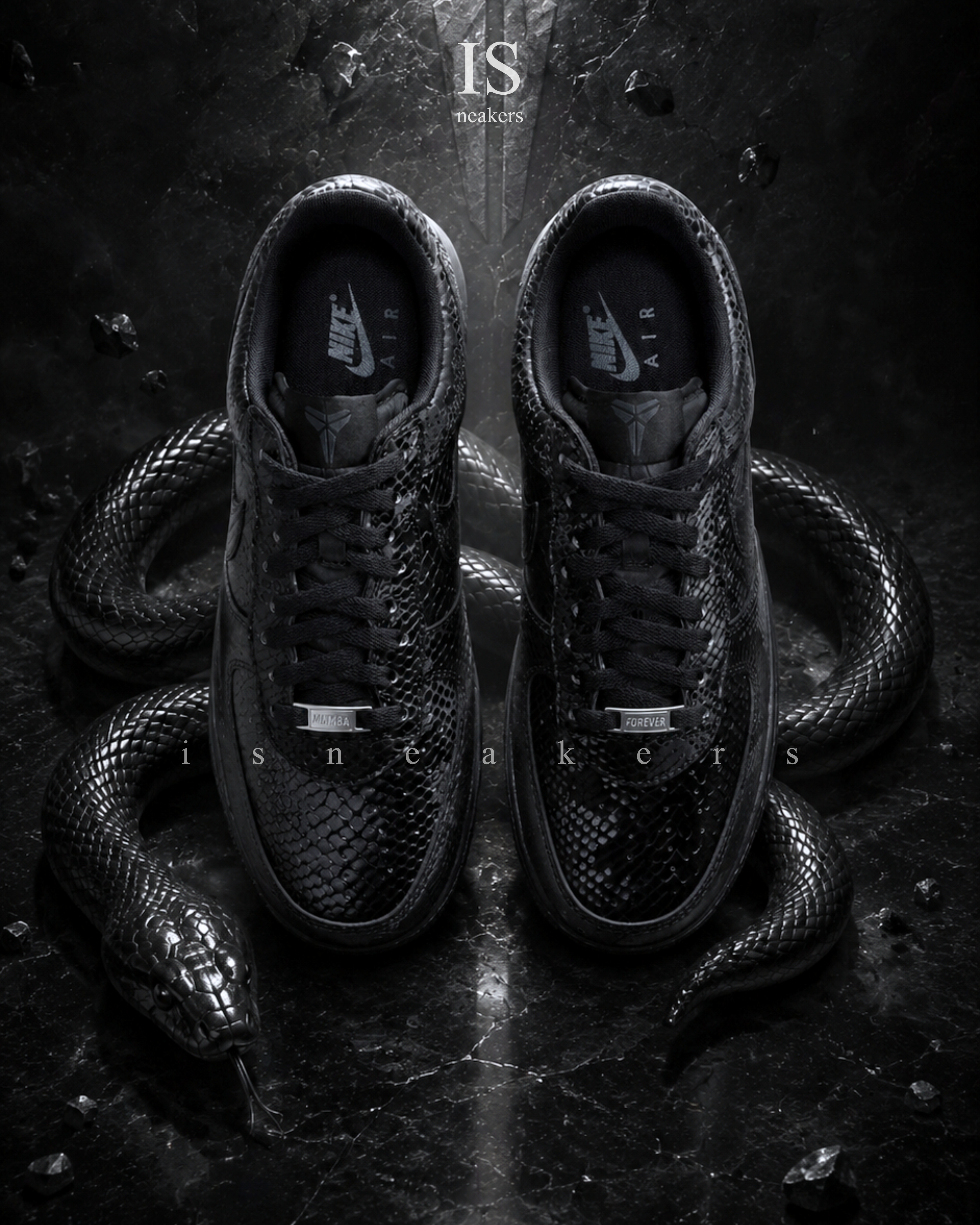 iSNEAKERS｜KOBE BRYANT X NIKE AIR FORCE 1 LOW 全黑 黑曼巴 科比 蛇紋 IB0018-003