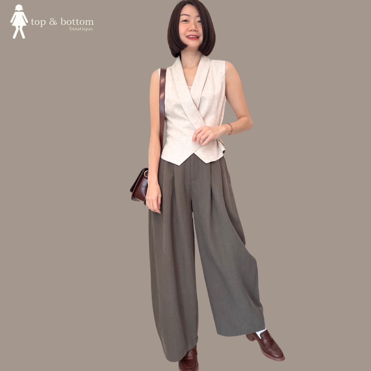 LINEN BUCKLE SIDE VEST BLOUSE