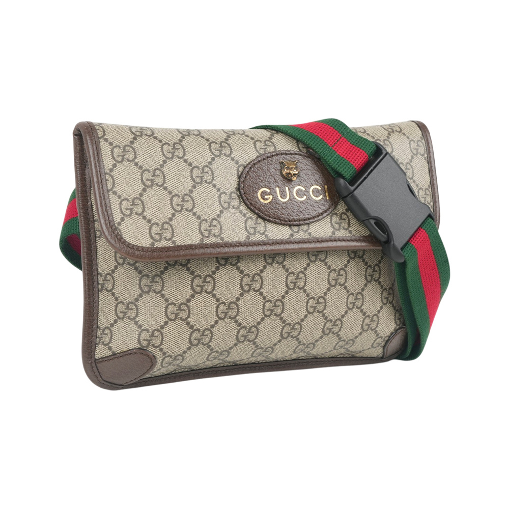 【GUCCI】Neo Vintage GG Supreme 帆布虎頭腰包(咖啡色)