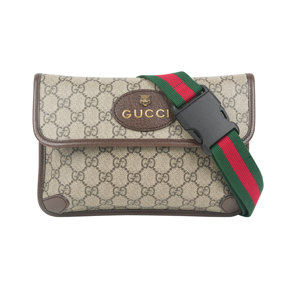 【GUCCI】Neo Vintage GG Supreme 帆布虎頭腰包(咖啡色)