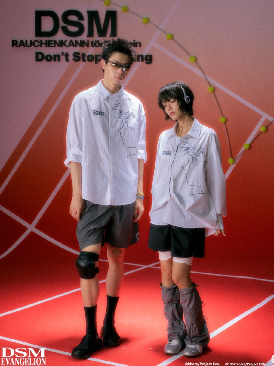 I DON‘T SMOKE X EVA 碇真嗣線稿人像印花 條紋 長袖襯衫