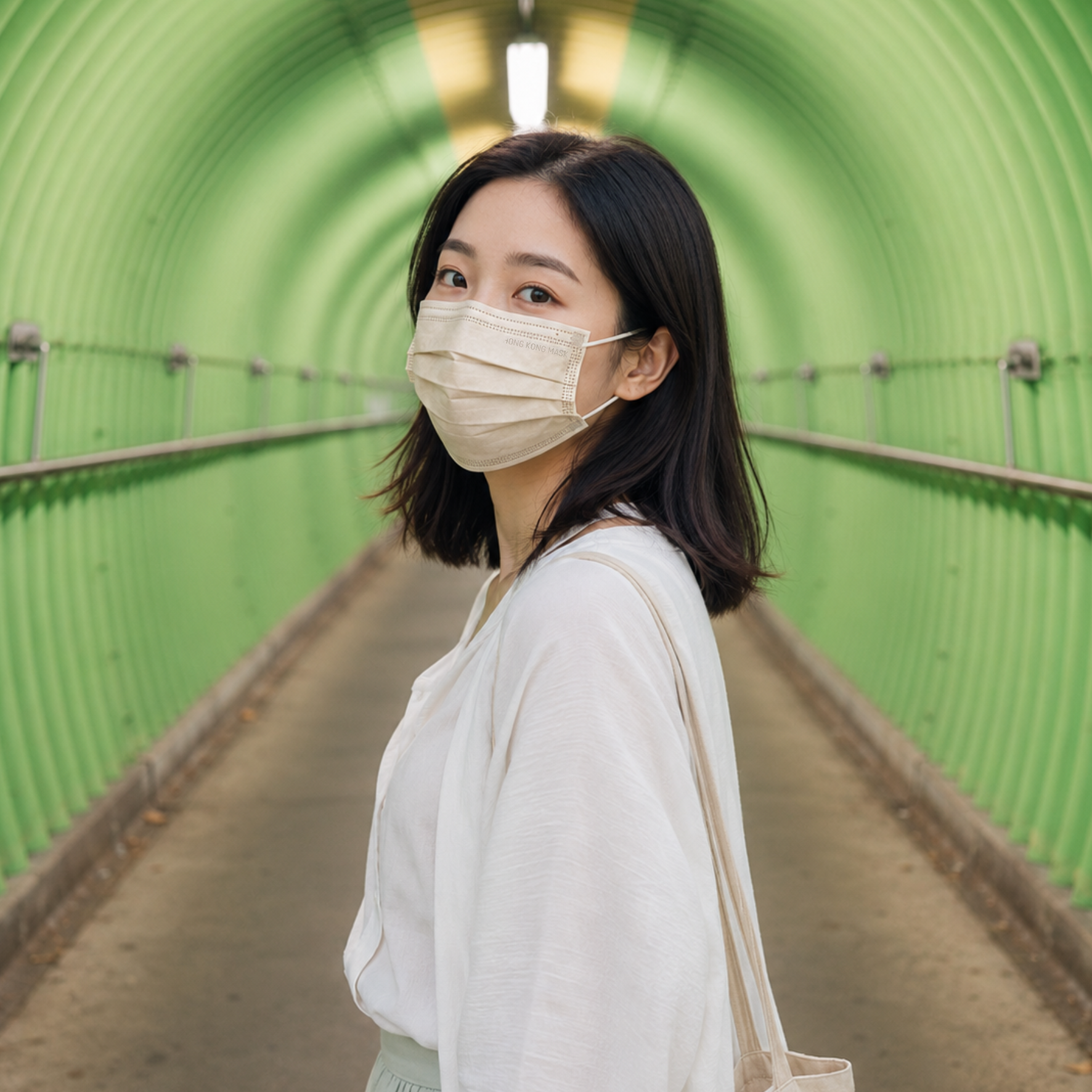 成人口罩(2盒共100片裝)  白色組合系列- 亞麻米色 + 白色【香港製造】