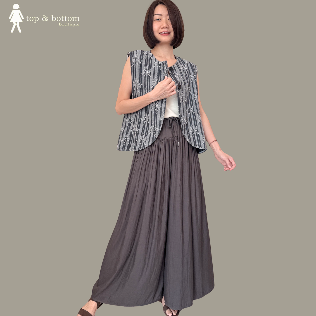 ELASTIC WAISTED SILKY WIDE LEG FLARE LONG PANT