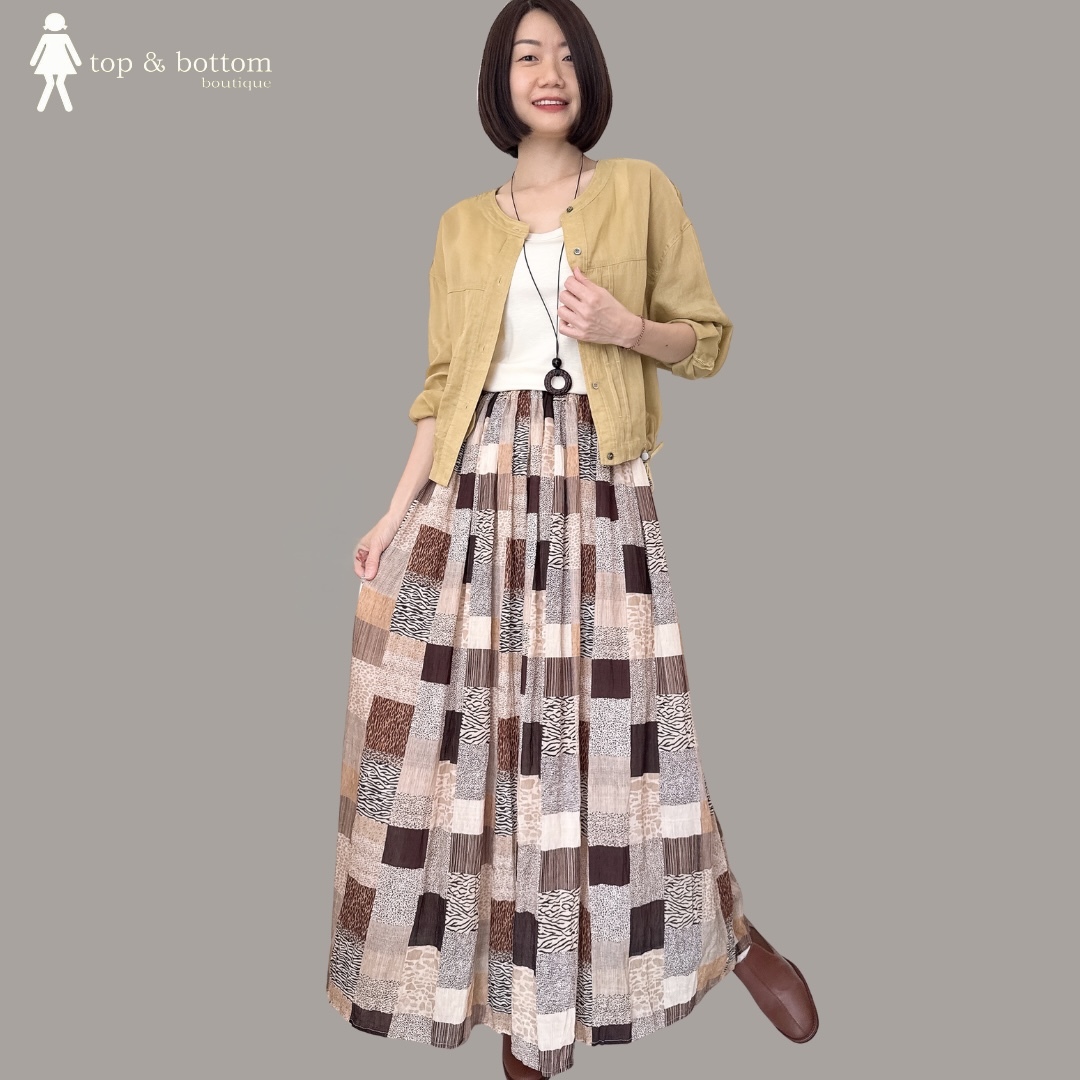 ELASTIC WAISTED CHIFFON MOTIF CHECKED SKIRT