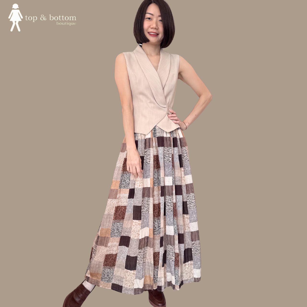 ELASTIC WAISTED CHIFFON MOTIF CHECKED SKIRT