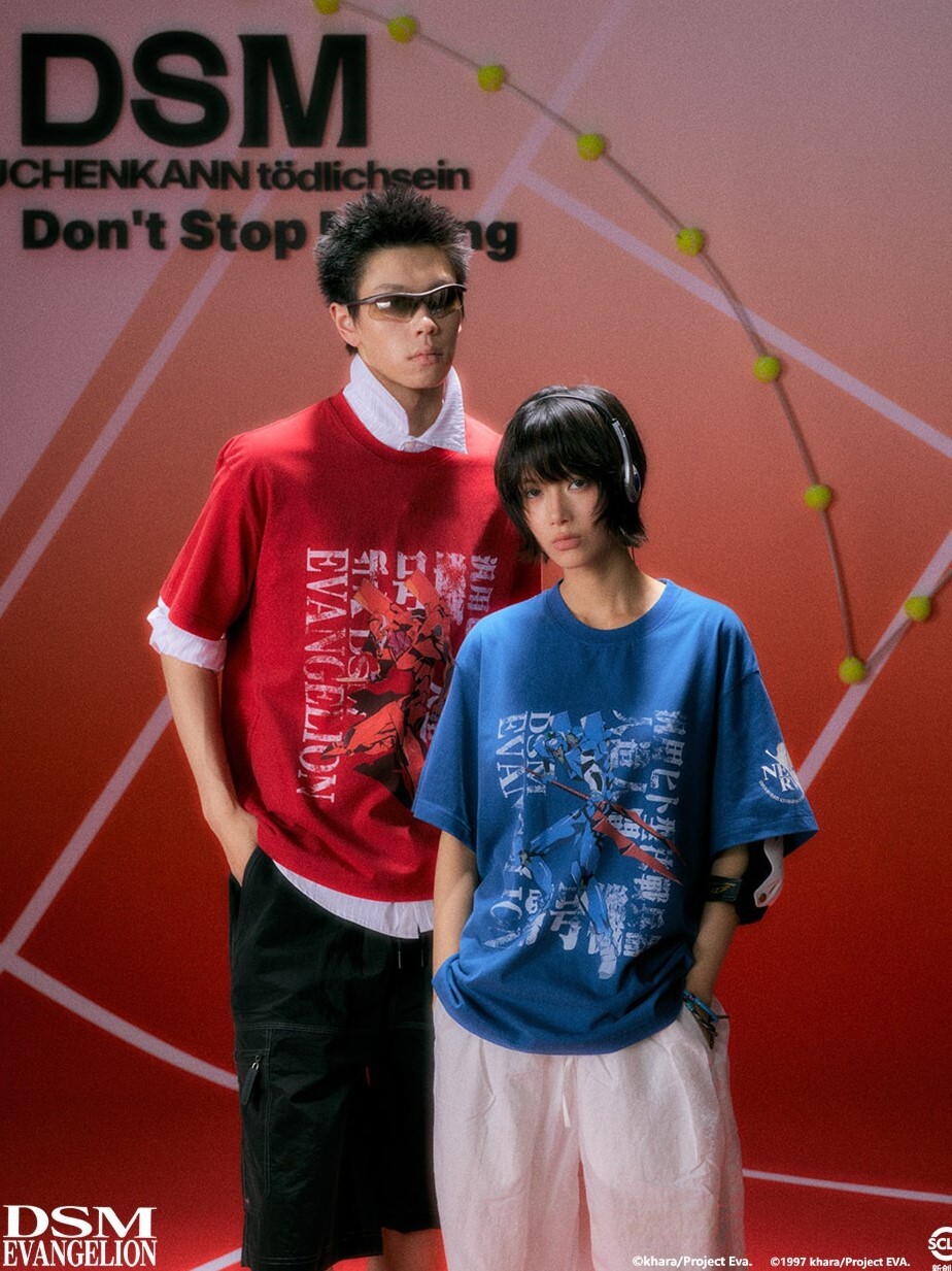 I DON‘T SMOKE X EVA 零號機二號機機體印花 做舊磨毛 寬鬆短袖T
