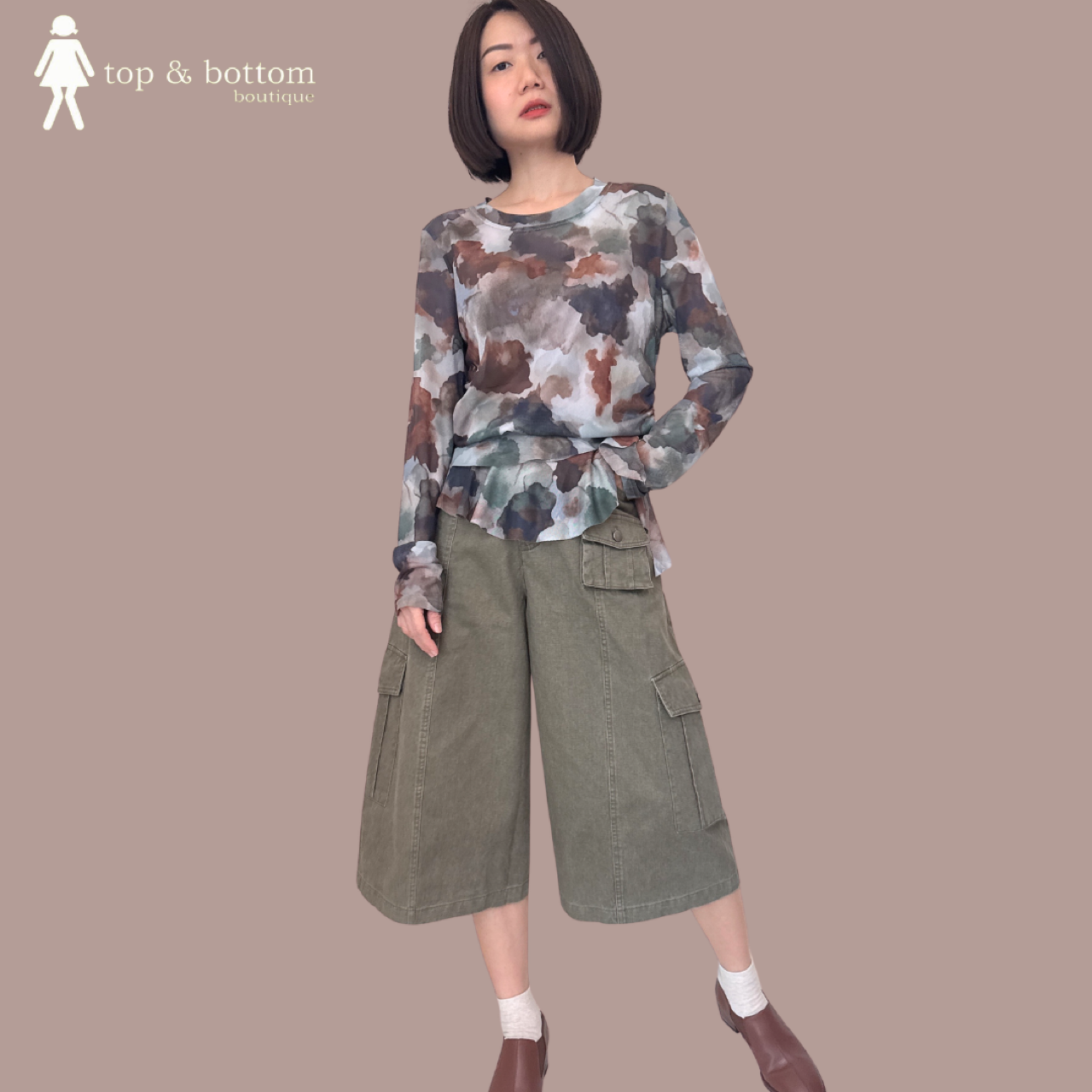 LONG SLEEVE SHEER PRINTED LONG BLOUSE