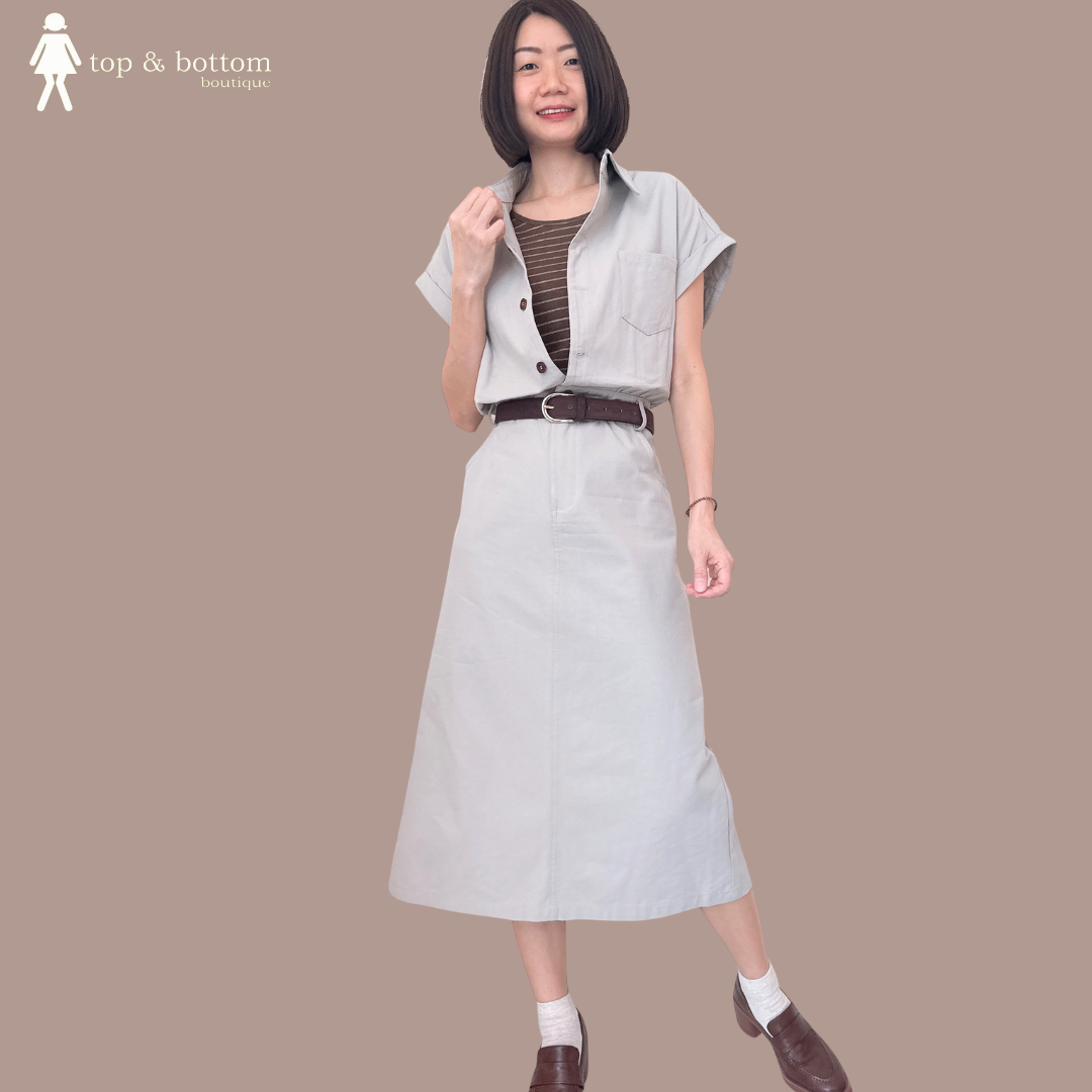 SLEEVELESS COLLARED COTTON SHIRT DRESS WITH BELT & INNER SINGLET