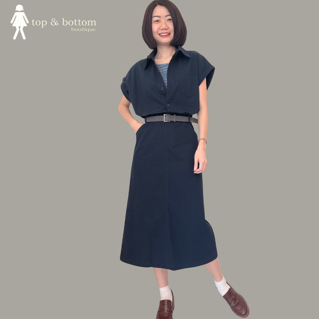SLEEVELESS COLLARED COTTON SHIRT DRESS WITH BELT & INNER SINGLET