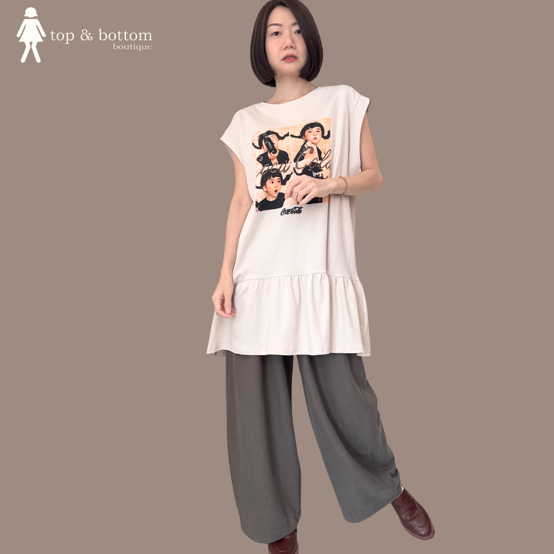 V SLEEVE PRINTED TEE DRESS