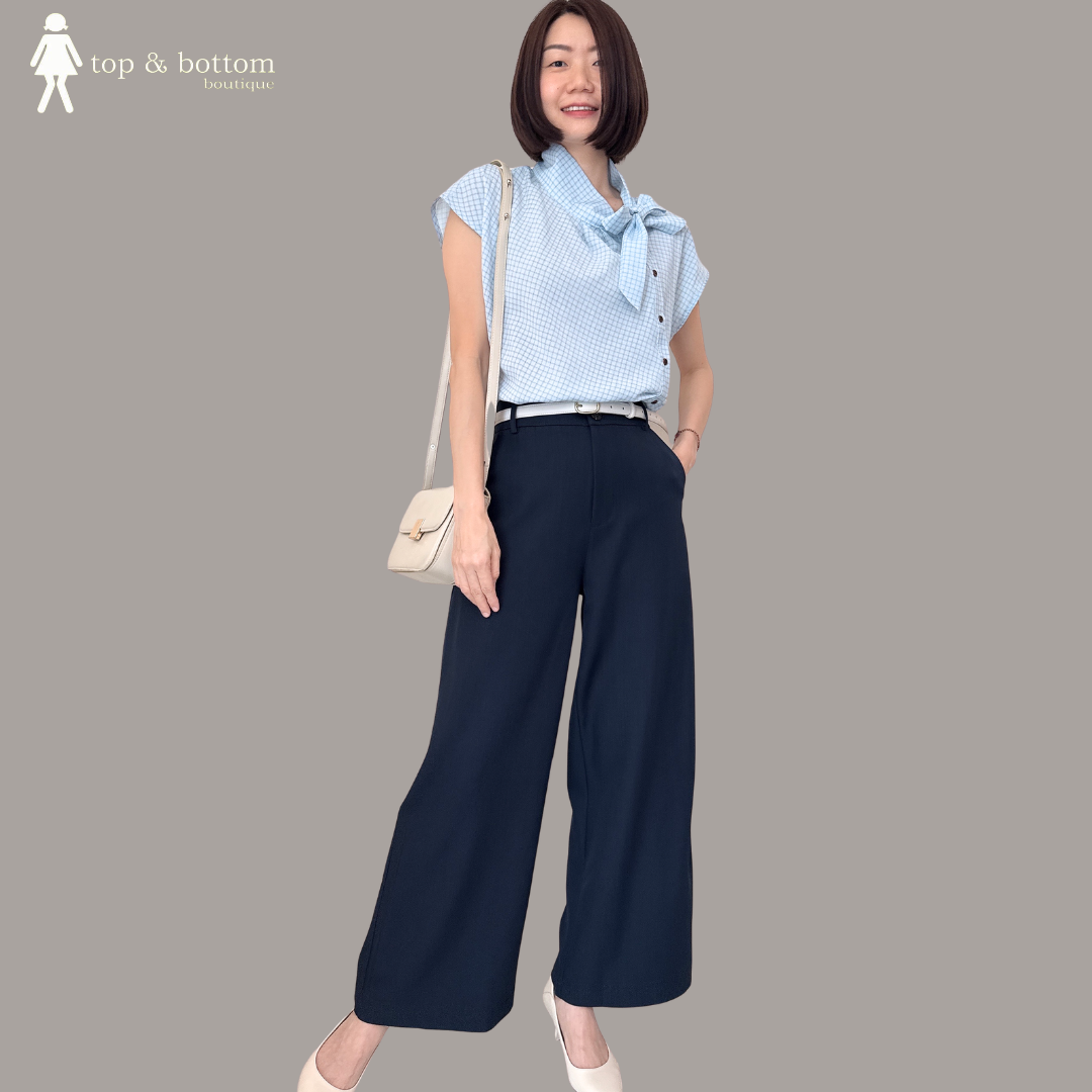 V SLEEVE CHECKED BUTTON BLOUSE