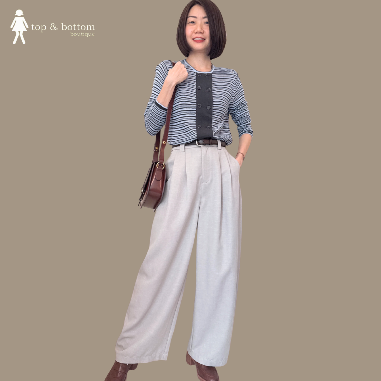 LONG SLEEVE BUTTON FRONT STRIPED KNIT BLOUSE