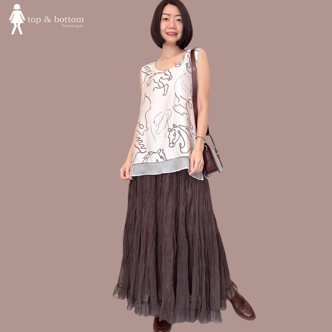 ELASTIC WAISTED ORGANZA LONG SKIRT