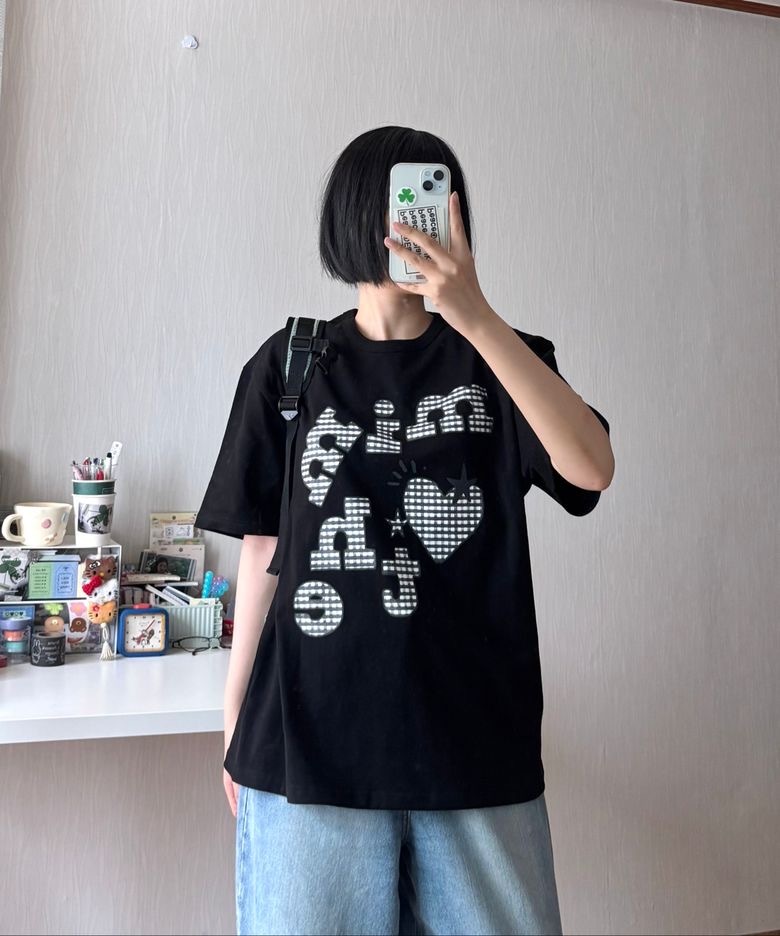 【預購】韓國代購 MIMTHE 星星 愛心 格紋 拼布風 Patchwork 短袖 T恤 T-Shirt