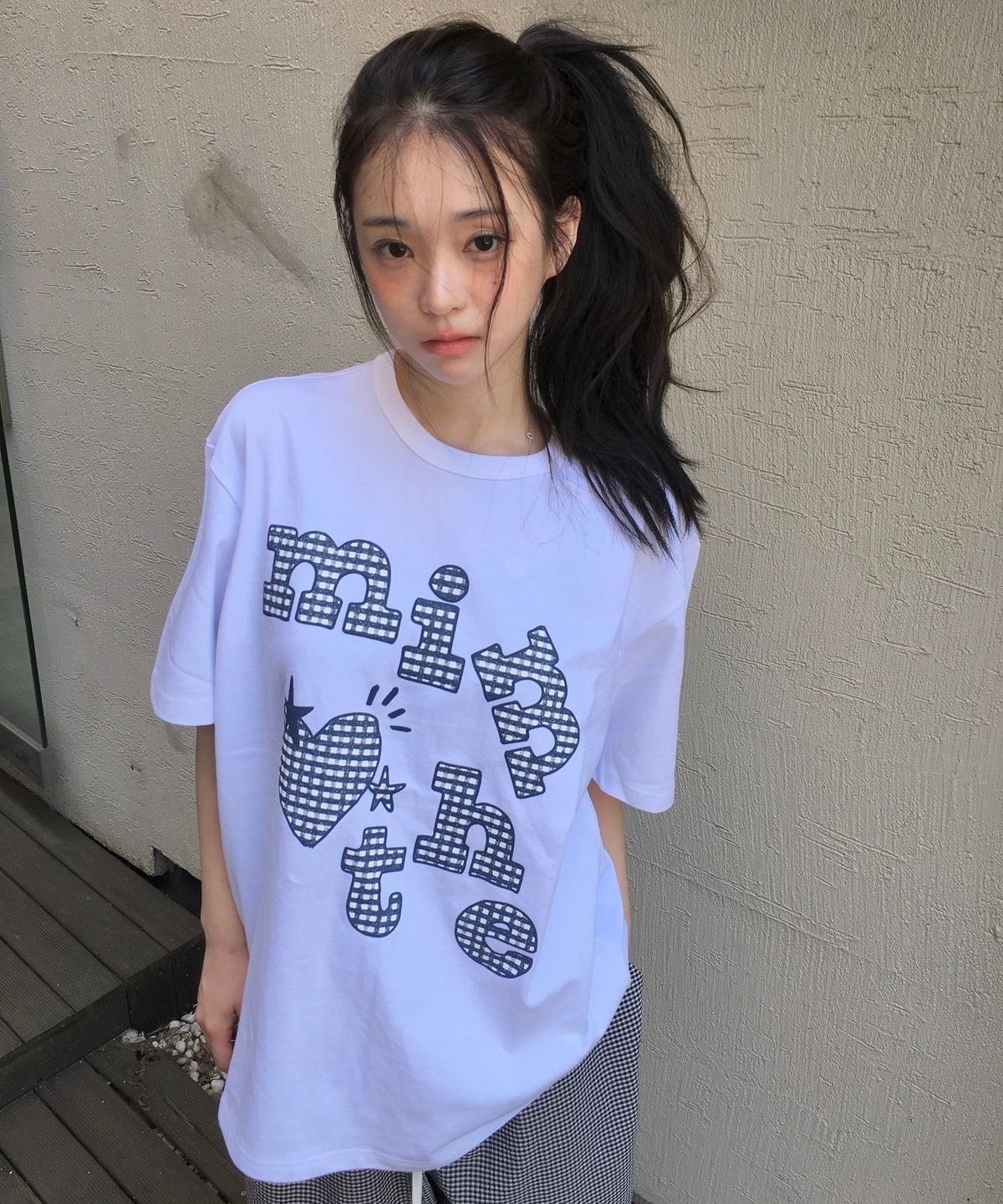 【預購】韓國代購 MIMTHE 星星 愛心 格紋 拼布風 Patchwork 短袖 T恤 T-Shirt